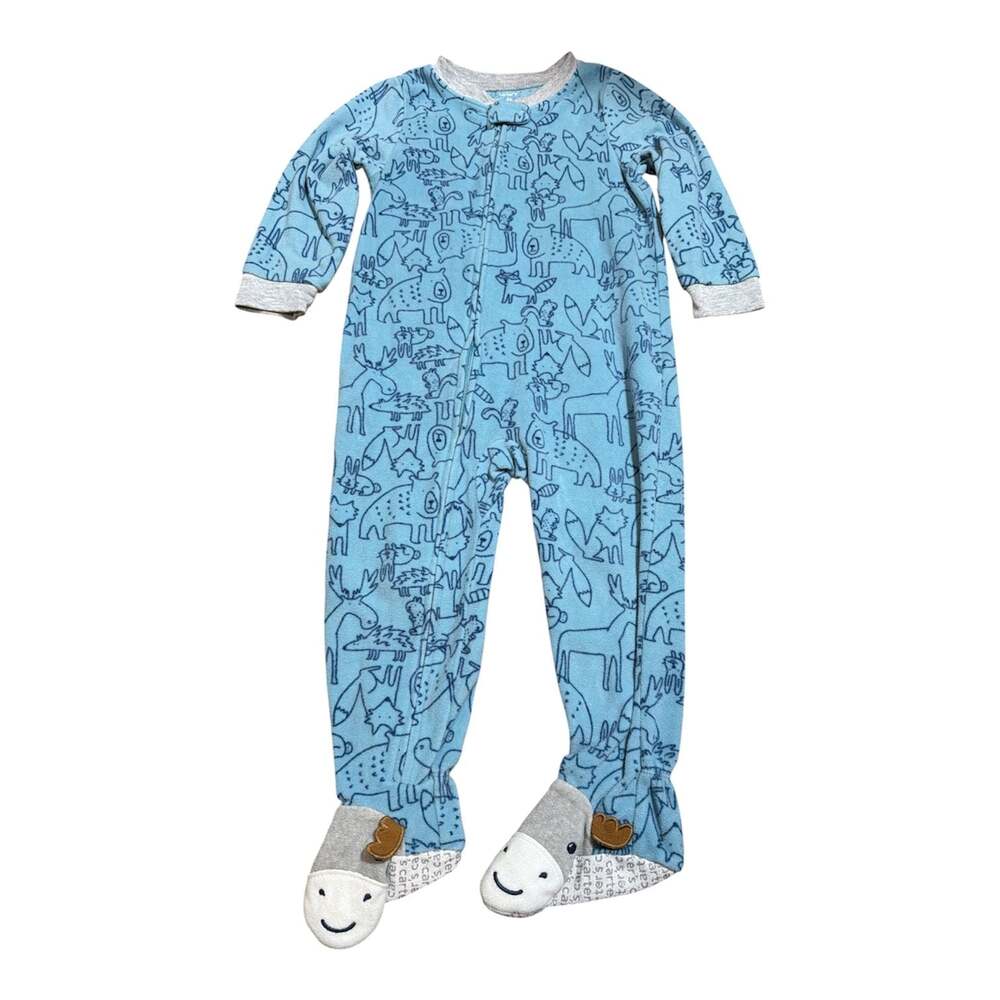 Carter's Toddler Boys Blue Woodland Animal Print Fleece Footed Pajamas